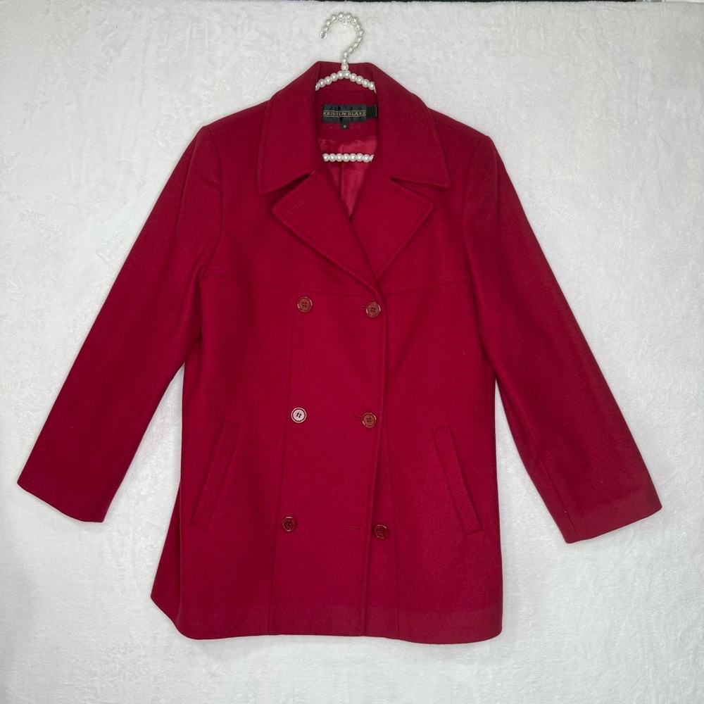 Kristen Blake Women’s Sz 14 Australian Wool Double Breasted Lined Red Pea Coat